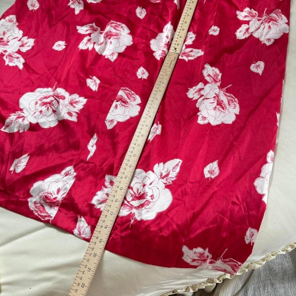 90s red floral satin robe ariel size large maxi‎ length kimono - Picture 4 of 5
